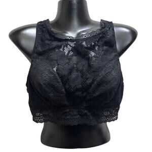 Victoria's Secret Bralette L Lace Sheer Black Lined Bra High Chest Open Back